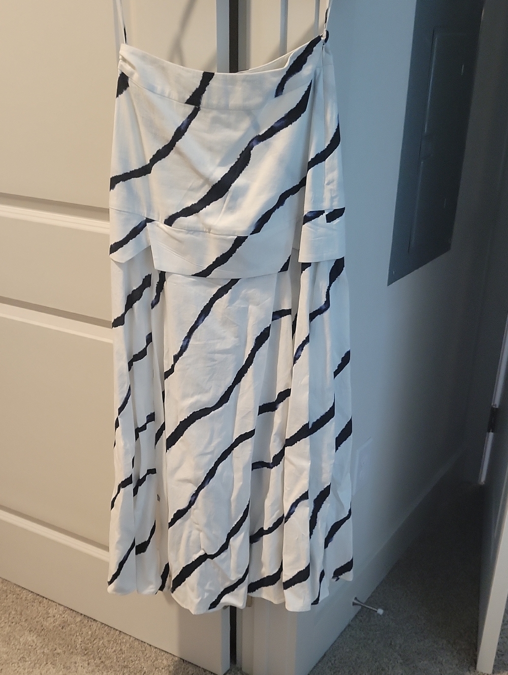 Renata By Renata Gasparian White Blue Alhambra Skirt with Blue Diagonal Stripes